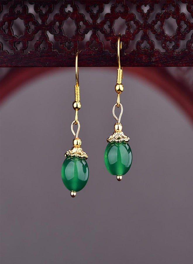 Ezindraw 3 Pairs Jade Earrings for Women, Chinese Jade Dangle Earrings Set, Green Stone Earrings for Her, Vintage Jewelry Accessory for Women, Gift - Image 3